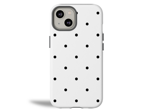 White phone case with large black polka dots